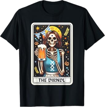 Funny Oktoberfest Tarot Card Skeleton Drinking Beer Festival T-Shirt