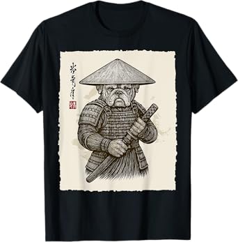 Samurai Warrior Bulldog Japanese Katana Bushido Animal Art T-Shirt for Men Women Kids