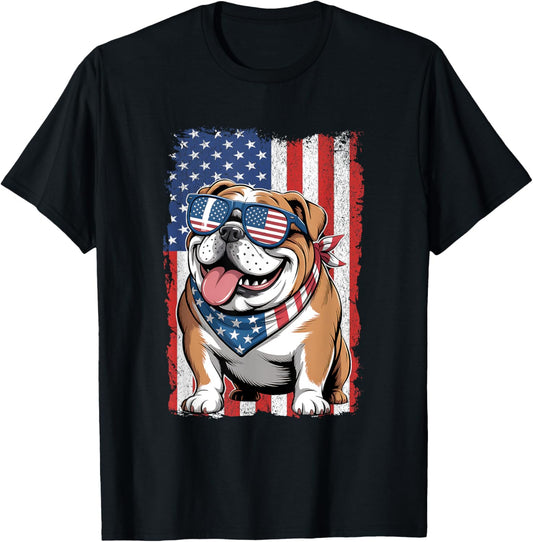 English Bulldog 4th Of July Dog Patriotic Usa Flag Man Woman T-shirt