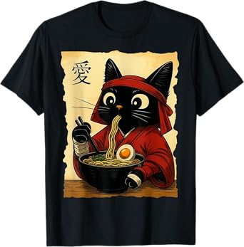 Funny Cat Ramen Graphic Tee Japanese Kawaii Anime Cat T-Shirt