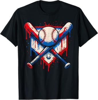 American Baseball Drip for Boys Graffiti Ball and Bat Youth T-Shirt