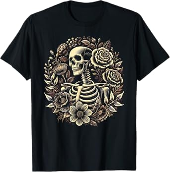 Floral Skeleton Flowers Goth Occult Death Dark Aesthetic T-Shirt