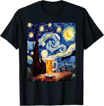 Aesthetic Vangogh Style Starry Night Beer T-Shirt