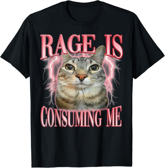 Rage Consumes Me Funny Silly Staring Cat Meme Women Men T-Shirt