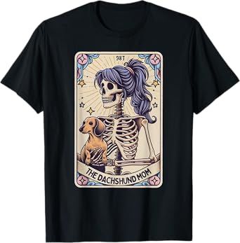 Retro Funny The Dachshund Mom Tarot Card Skeleton Halloween T-Shirt