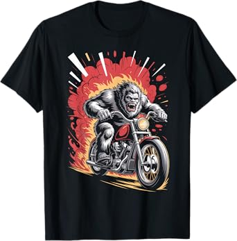 Bigfoot Biker Riding Motorcycle Men Vintage Sasquatch Rider T-Shirt