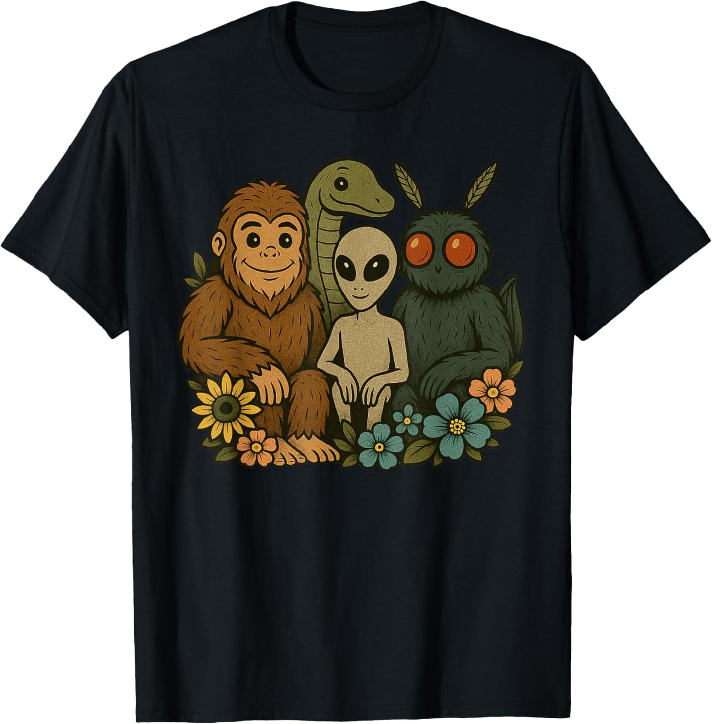Funny Cryptid Bigfoot Loch Ness Monster Mothman And Aliens T-Shirt