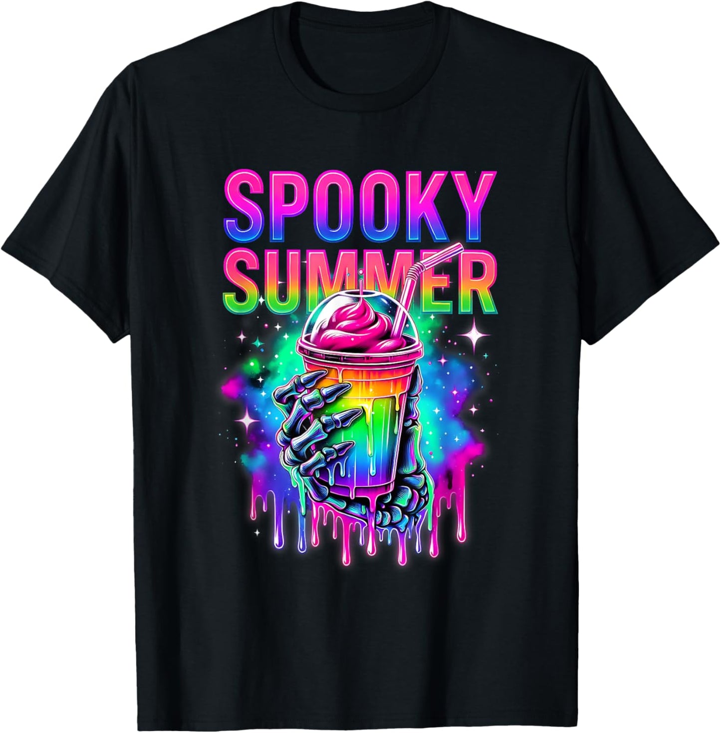 Skeleton Party Summerween Vibes Spooky Summer Drinks Funny T-shirt