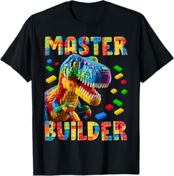 Master Builder Bricks Blocks Play Toys T-Rex Dinosaur T-Shirt