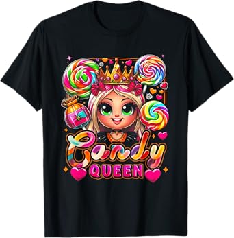 Funny Halloween Candy a Queen Lollipop Lover Girls Colorful T-Shirt