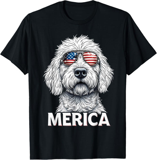 American Flag Merica Goldendoodle Dog 4th Of July Kids Women T-shirt