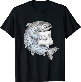 Funny Sleepy Salmon Fish Pajama Fishing T-Shirt