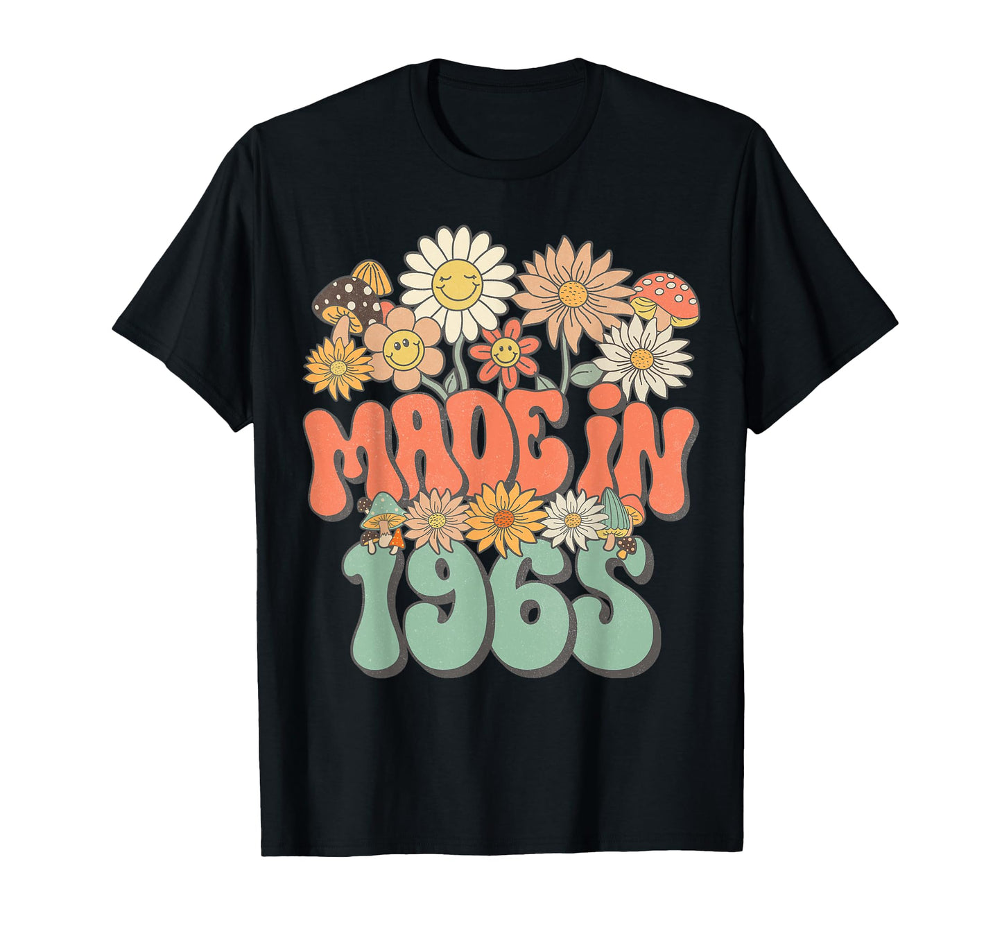 Retro Groovy Made In 1965 Floral Hippie Daisy 60th Birthday T-Shirt