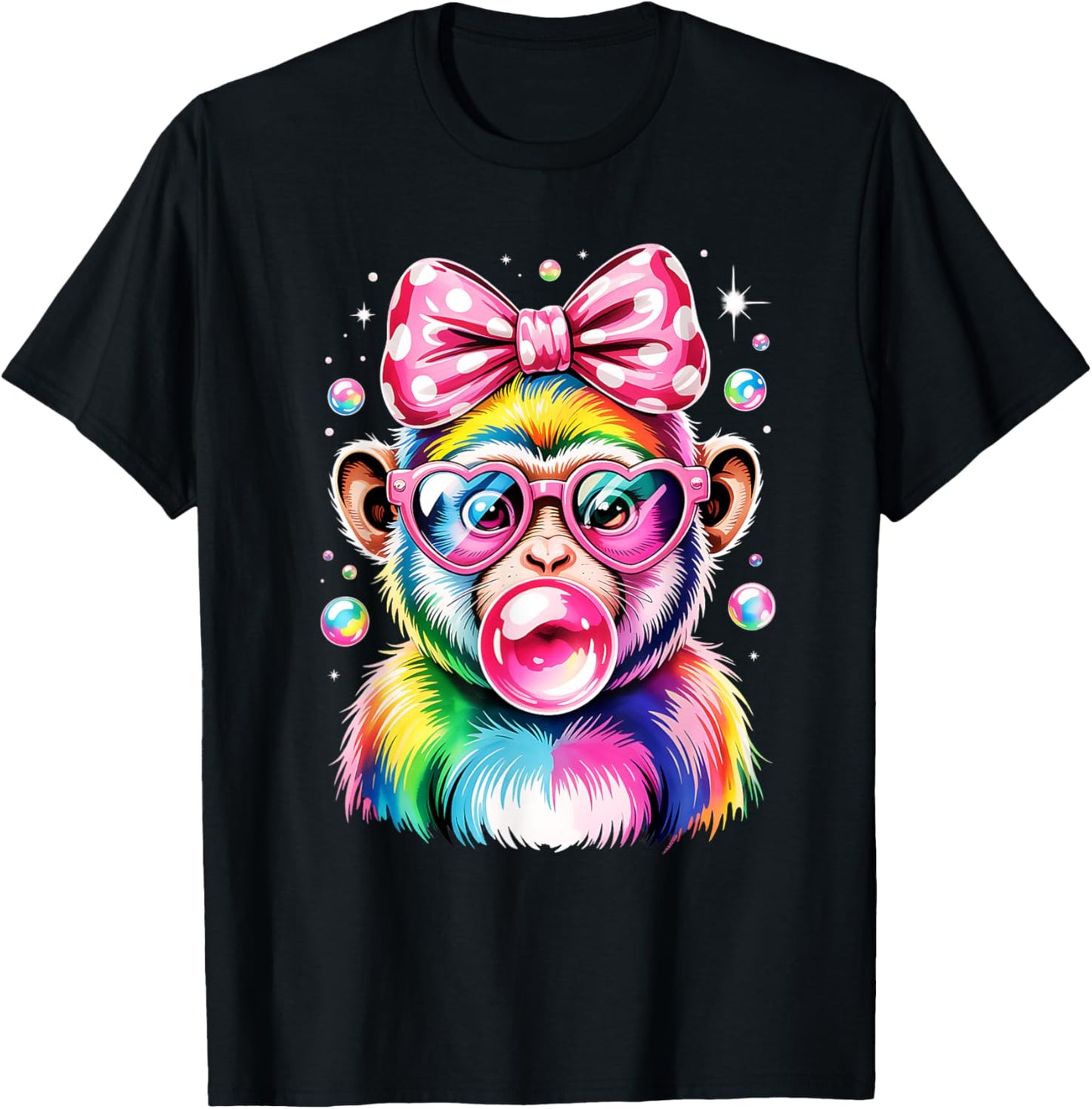 Cool Rainbow Monkey with Sunglasses Bubblegum Cute Girls T-Shirt