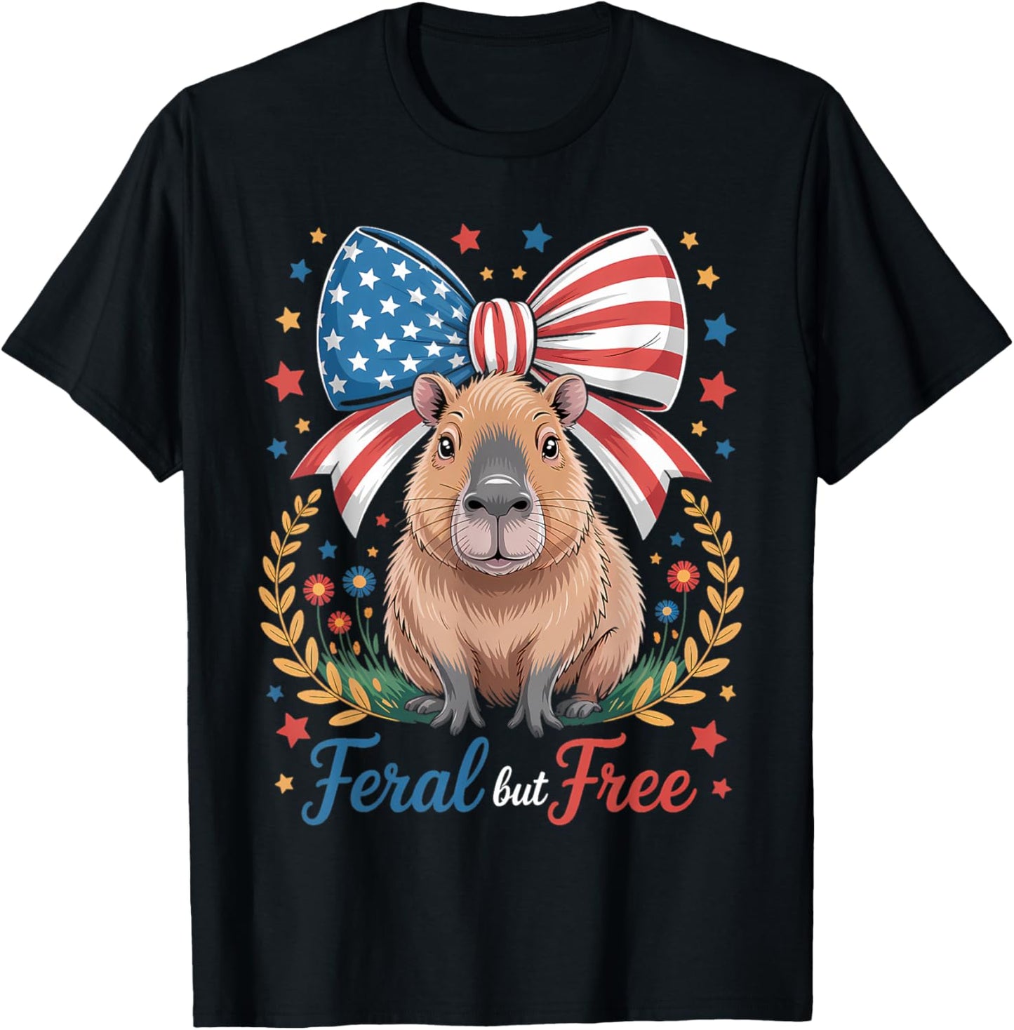 Cute Capybara Feral But Free 4th Of July Patriotic For Girl T-shirt
