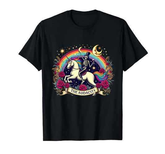 The Audacity Skeleton Unicorn Graphic Flowers T-Shirt