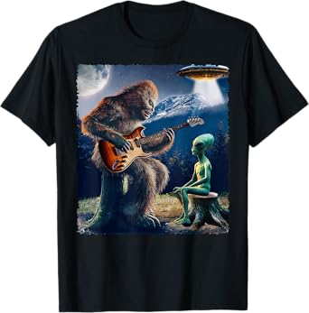 Alien Bigfoot Guitar Sasquatch UFO Men Women Kids Gift T-Shirt