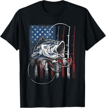Fishing American Flag Vintage USA Bass Fisherman Gift T-Shirt