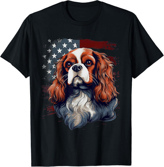 4th Of July US Flag Cavalier King Charles Spaniel Dog T-Shirt