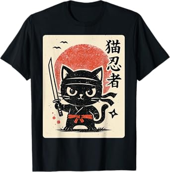 Cute Samurai Ninja Cat Warrior Japanese Anime Gifts Funny T-Shirt