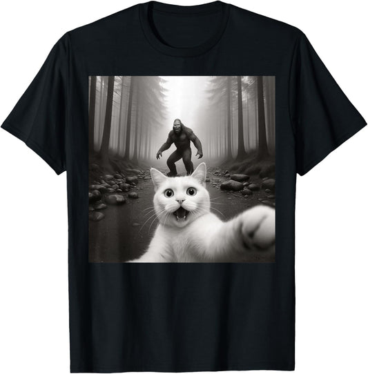 Cat Selfie With Bigfoot Funny Cat Gifts For Men Women Kid T-Shirt