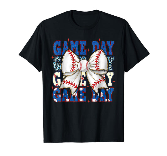 Coquette Bow Game Day Baseball Softball Funny Cheer Mom Life T-Shirt
