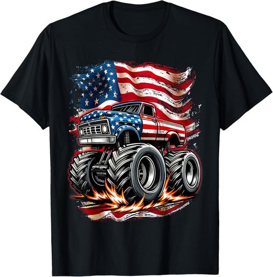 Monster Truck Usa Flag American 4th Of July Patriotic T-shirt