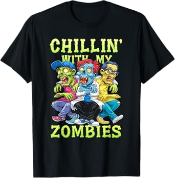Chillin With My Zombies Zombie Halloween Kids T-Shirt