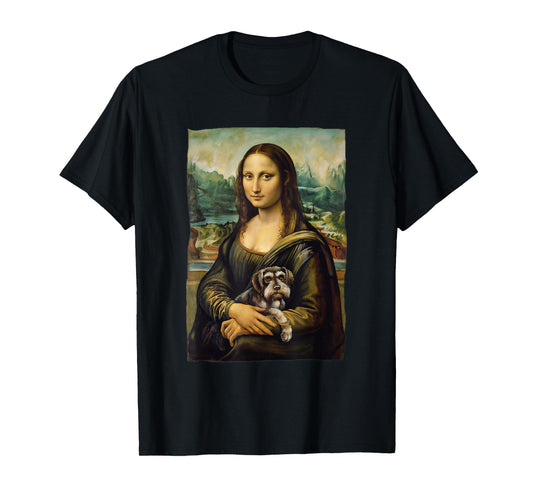 Mona Lisa Holding Schnauzer Portrait Art Painting T-Shirt