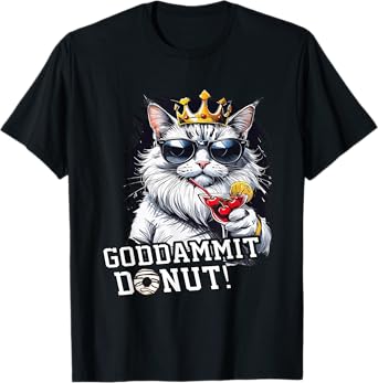 Retro Funny Goddammit Donut Cat Glasses Men Women T-Shirt