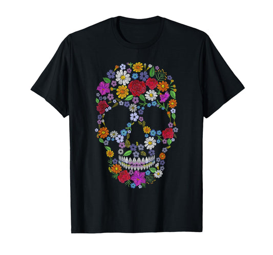 Dia de los Muertos Floral Sugar Skull Mexican Halloween T-Shirt
