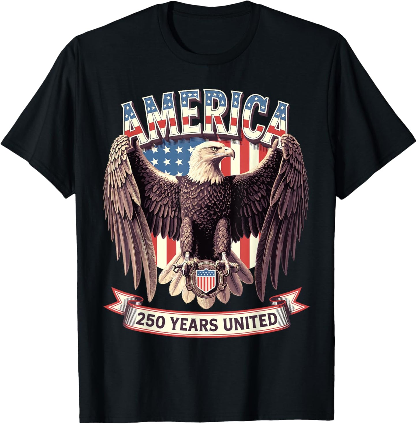 USA 250 Years United Bald Eagle Patriotic Flag Graphic T-Shirt