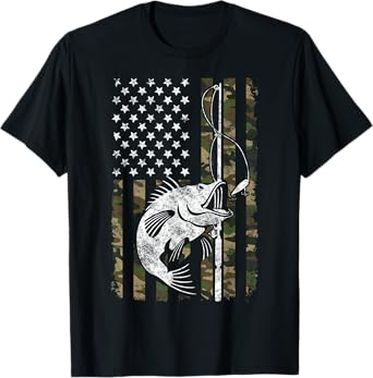 Camouflage American Flag Bass Fishing Gift Fisherman T-Shirt