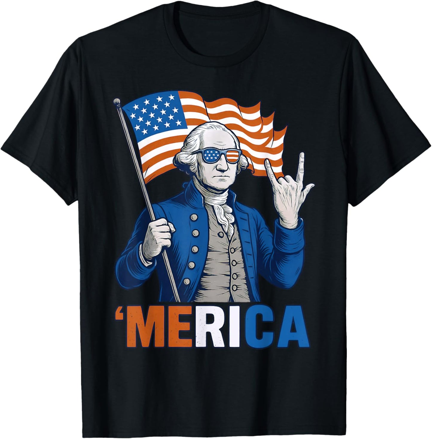 Merica Rock 4th Of July George Washington American Flag Usa T-shirt