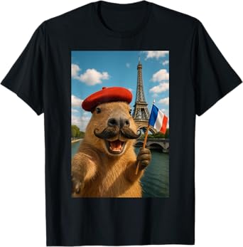 Capybara Selfie Paris Funny Eiffel Tower T-Shirt