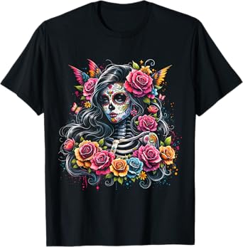 De Los Muertos La Catrina Day of the Dead Sugar Skull Women T-Shirt