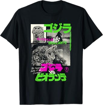 Godzilla Collage Neon Accents Godzilla vs Biollante Movie T-Shirt