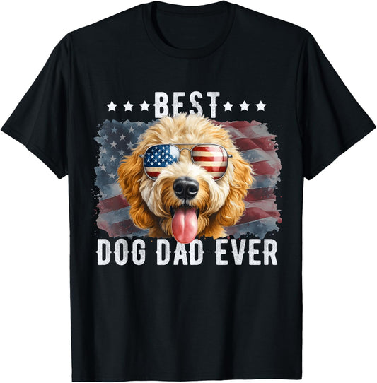 Goldendoodle Best Dog Dad Ever Father's Day American Flag T-Shirt