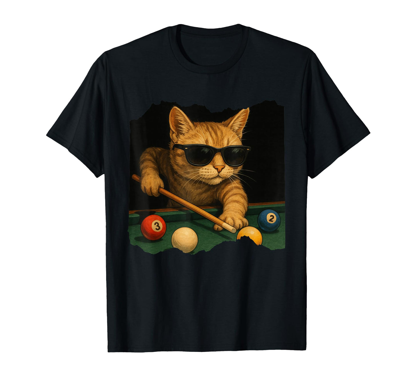 Cat Playing Pool Billiards in Lounge Cool Funny Cats T-Shirt