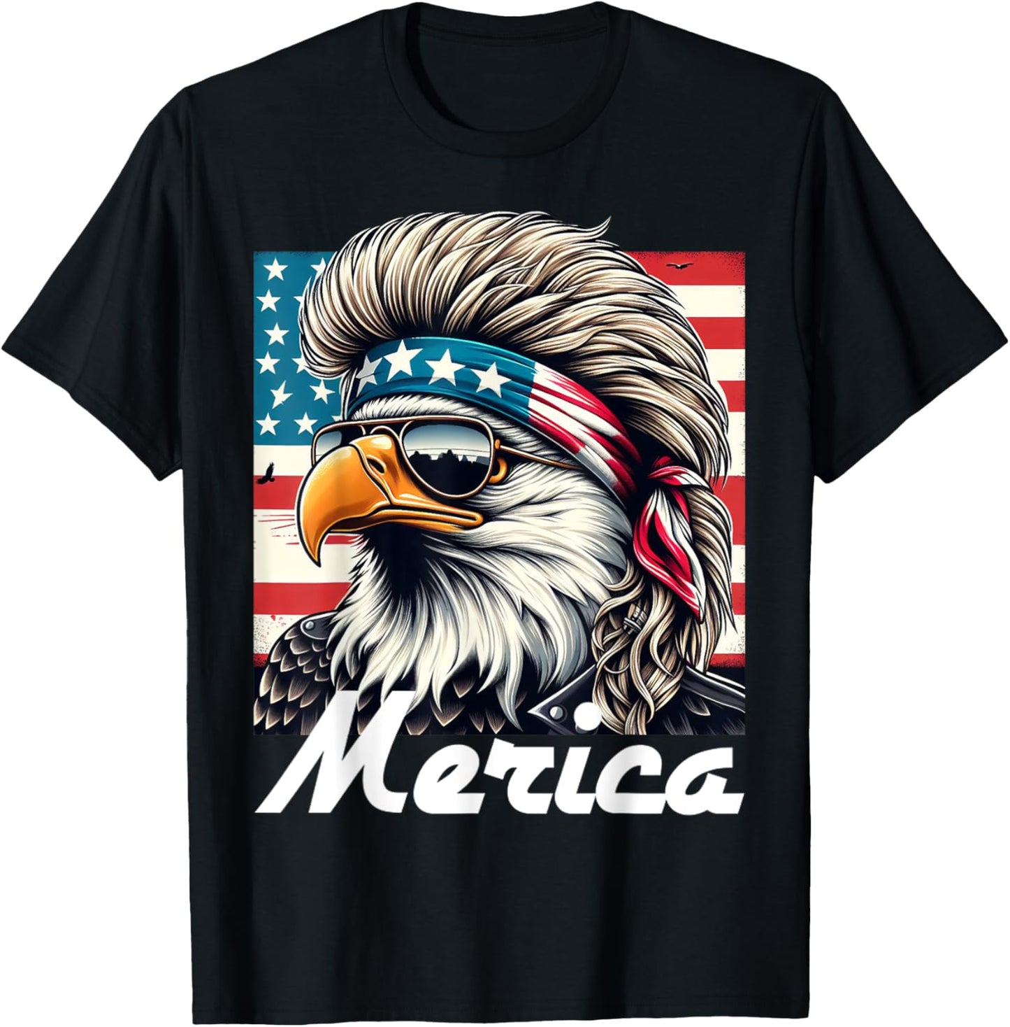 Eagle Mullet Sunglasses Merica 4th Of July USA American 60s T-Shirt