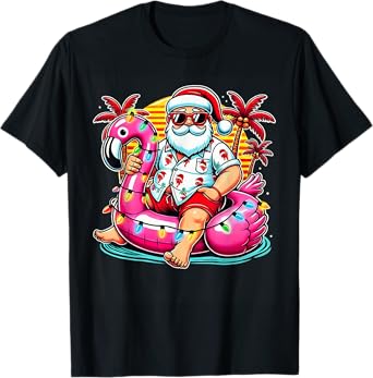 Christmas in July Shirt Santa Flamingo Float Summer Xmas T-Shirt