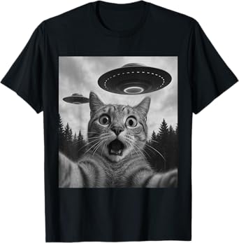 Funny Cat Selfie with UFOs T-Shirt