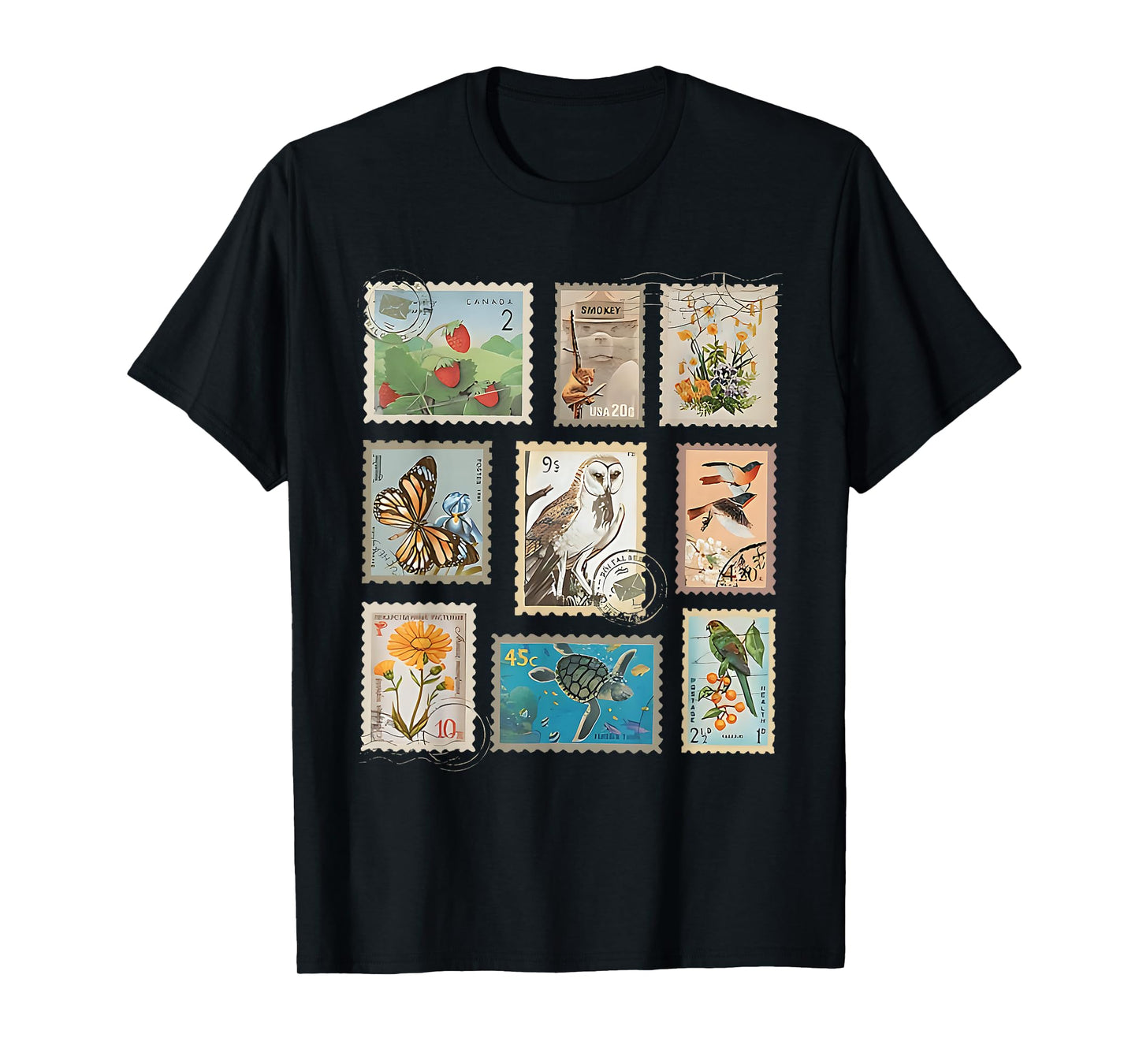 Vintage Stamps Wildlife Plants Aesthetic Postage Postal T-Shirt