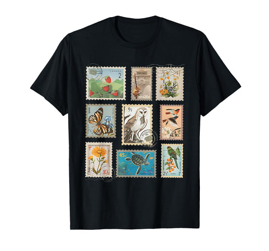 Vintage Stamps Wildlife Plants Aesthetic Postage Postal T-Shirt
