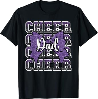 Cheer Dad Daddy Bow Sport Cheerleader Cheerleading Purple T-Shirt