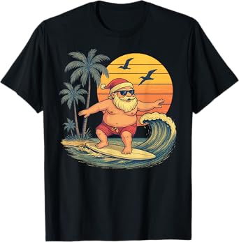 Christmas In July Surf Santa Summer Funny Beach Christmas T-Shirt