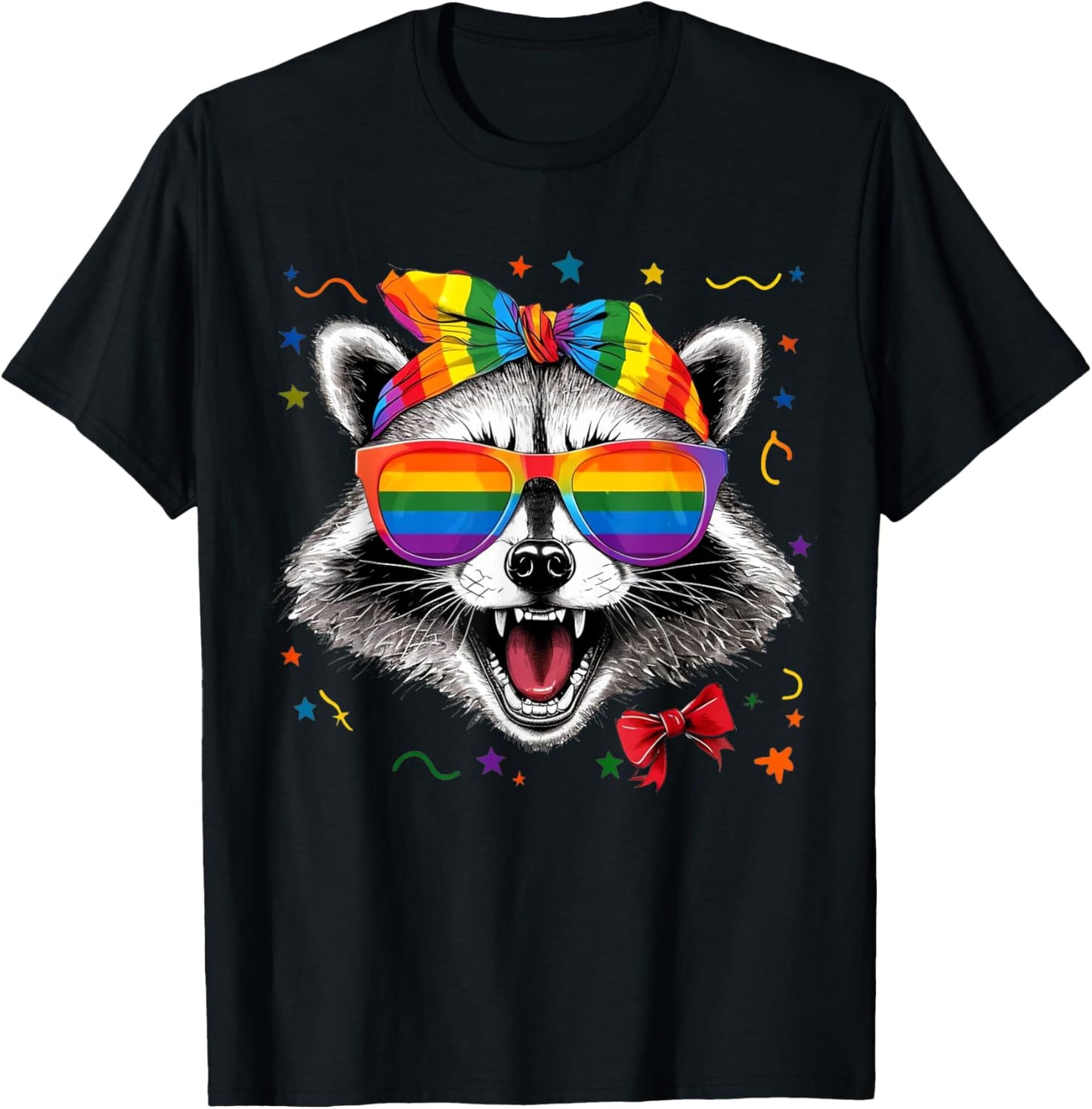 Funny Raccoon LGBT Sunglasses Rainbow Flag Gay Pride Month T-Shirt
