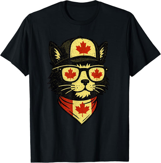 Vintage Canada Day Cat Canada Flag Funny Canadian Canada T-Shirt