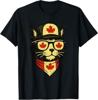 Vintage Canada Day Cat Canada Flag Funny Canadian Canada T-Shirt for Men Women Kids