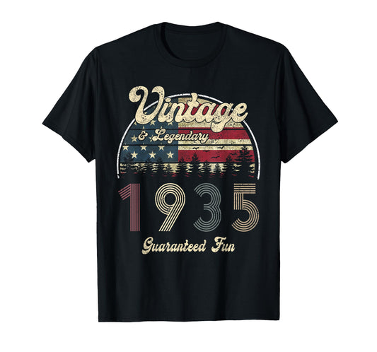 Women 89th Birthday Gift Vintage 1935 Patriotic USA Flag Mom T-Shirt